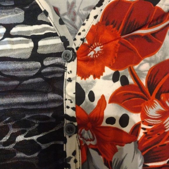 Merchant Tunic High Low Sleeveless Floral Red & Black Size Large - Picture 5 of 6